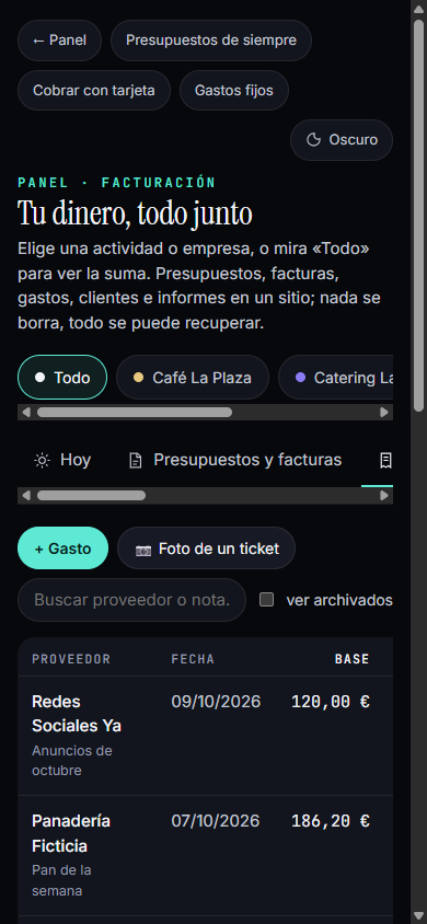 Gastos en el móvil, con el botón de hacer foto al ticket